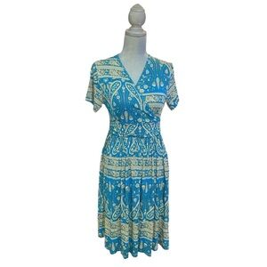 NWT Teal Floral Short Sleeve Dress l Women’s V-Neck Medium Comfy 0598